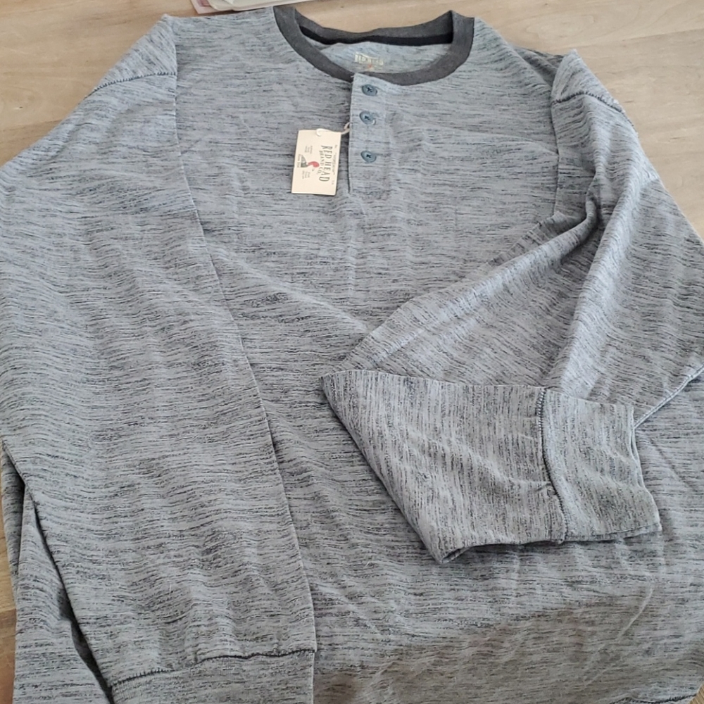 Men's casual XXL long sleeve Red Head shirt. Grey